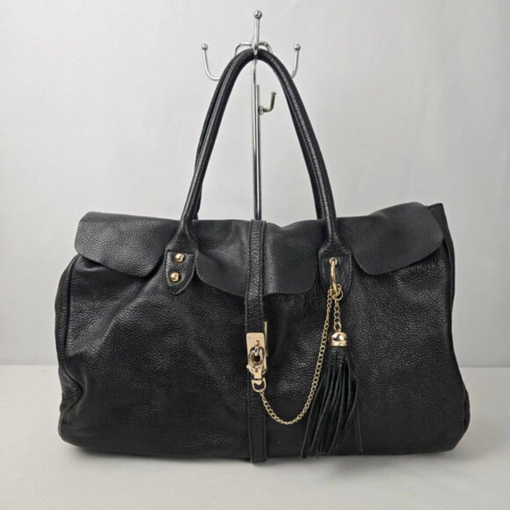 Nucelle Black Leather Top Handle Satchel Purse